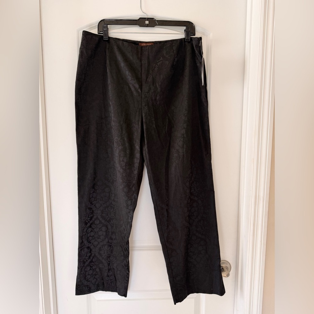 Black Jacquard Dress‎ Pants Damask Pattern Elegant Evening Trousers - Picture 3 of 12